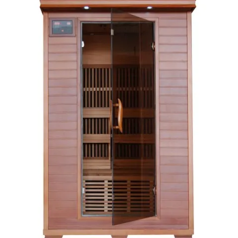 Blue Wave Radiant Saunas 2-Person Infrared Cedar Wood Sauna with Air Purifier, Chromotherapy Lighting, Music System, Carbon Heaters
