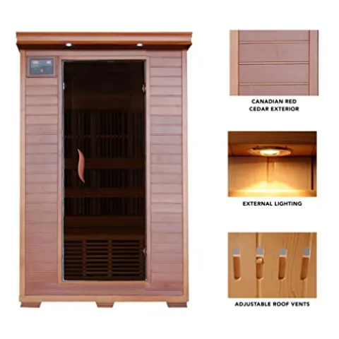 Blue Wave Radiant Saunas 2-Person Infrared Cedar Wood Sauna with Air Purifier, Chromotherapy Lighting, Music System, Carbon Heaters