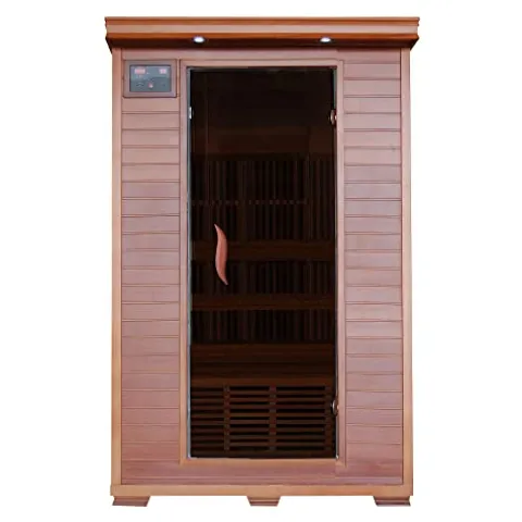 Blue Wave Radiant Saunas 2-Person Infrared Cedar Wood Sauna with Air Purifier, Chromotherapy Lighting, Music System, Carbon Heaters