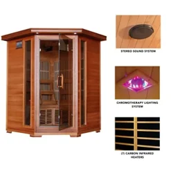 Blue Wave Radiant Saunas BSA1312 3-Person Cedar Corner Infrared Sauna