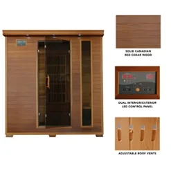 Blue Wave Radiant Saunas 4-Person Cedar Infrared Sauna with 9 Carbon Heaters, Chromotherapy Lighting, Oxygen Ionizer, Music System