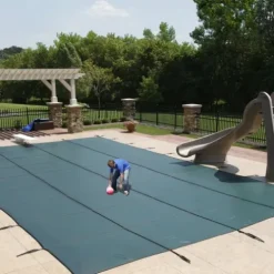 Blue Wave Rectangular In Ground Pool Safety Cover with Center Step Green