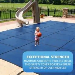 Blue Wave Rectangular In Ground Pool Safety Cover 20×40 Ft Blue