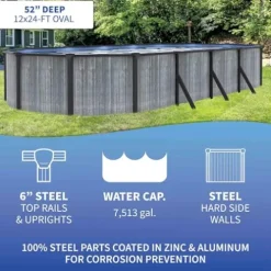 Blue Wave San Pedro 12×24-ft Oval 52-in Deep Above Ground Swimming Pool Package Gray