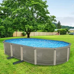 Blue Wave Trinity 18×33-ft Oval 52-in Deep Steel Wall Above Ground Pool Package Gray