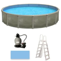 Blue Wave Trinity 21-ft Round 52-in Deep Steel Wall Above Ground Pool Package Gray