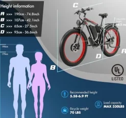 BLUMEMO Electric Bike for Adults 1000W, Removable 48V/17.5AH Battery E-Bike, Max 31Mph, Fat Tire Electric Bicycle 26″ 4.0 UL and GCC Certified Black/Blue