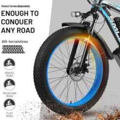 BLUMEMO Electric Bike for Adults 1000W, Removable 48V/17.5AH Battery E-Bike, Max 31Mph, Fat Tire Electric Bicycle 26″ 4.0 UL and GCC Certified Black/Blue