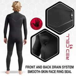 Body Glove Men’s Red Cell 4/3mm Chest-Zip Full Wetsuit Black