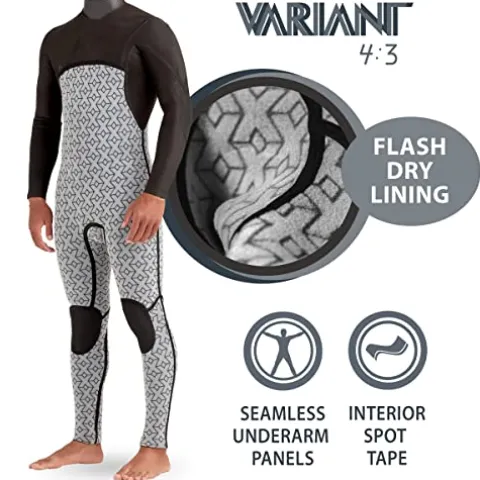 Body Glove Men’s Variant 4/3MM Long Sleeve Chest-Zip Full Wetsuit Grey/Black