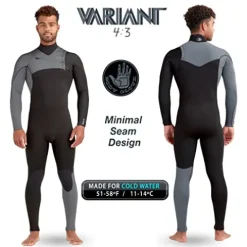 Body Glove Men’s Variant 4/3MM Long Sleeve Chest-Zip Full Wetsuit Grey/Black