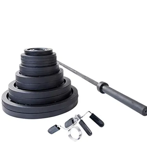 Body-Solid Cast Iron Olympic Weight Plate Set with Bar 355 lb Black