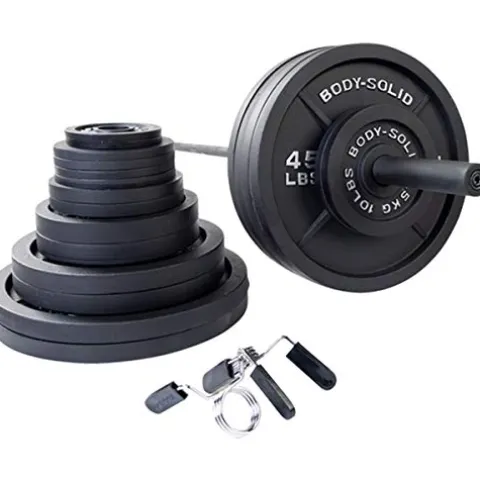 Body-Solid Cast Iron Olympic Weight Plate Set with Bar 355 lb Black