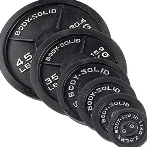 Body-Solid Cast Iron Olympic Weight Plate Set with Bar 355 lb Black
