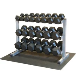 Body-Solid Dumbbell Rack Set with 20 Rubber Dumbbells and Mat
