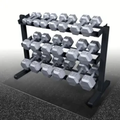 Body-Solid Dumbbell Rack with 5-50 lbs. Hex Set and Mat Grey