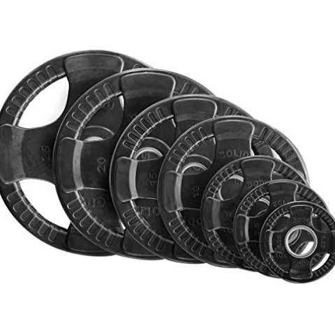 Body-Solid Olympic Weight Plates Set 355lbs Quad Grip Rubber Coated Black