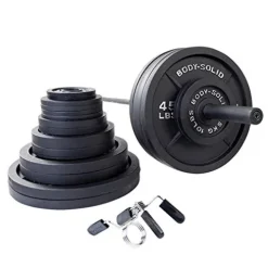 Body-Solid (OSB455) Olympic Weight Plate Set with Bar Black