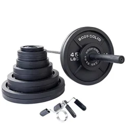 Body-Solid (OSB455) Olympic Weight Plate Set with Bar Black