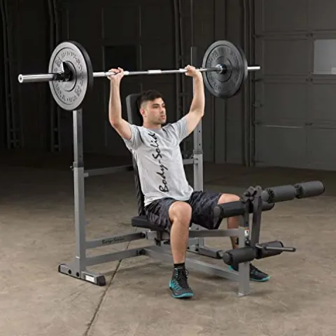 Body-Solid PowerCenter Olympic Bench – Versatile Weight Bench with Squat Rack, Bench Press Rack, and Leg Developer