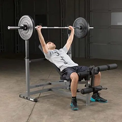 Body-Solid PowerCenter Olympic Bench – Versatile Weight Bench with Squat Rack, Bench Press Rack, and Leg Developer