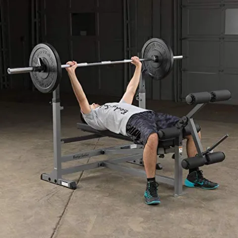 Body-Solid PowerCenter Olympic Bench – Versatile Weight Bench with Squat Rack, Bench Press Rack, and Leg Developer