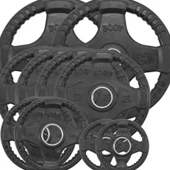 Body-Solid Quad Grip Design Rubber Plate Olympic Weight Plates 255lbs Set Black