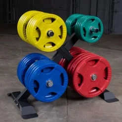 Body-Solid Quad Grip Olympic Rubber Weight Plates Set Multi