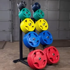 Body-Solid Quad Grip Olympic Rubber Weight Plates Set Multi