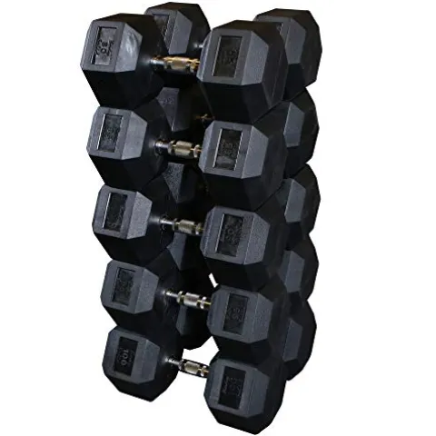 Body-Solid Rubber Coated Hexagon Dumbbells Black