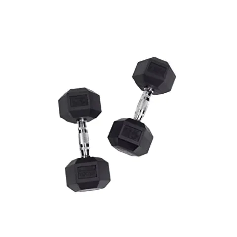 Body-Solid Rubber Hex Dumbbell Set 5-50 lbs Black