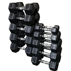 Body-Solid Rubber Hex Dumbbell Set 5-50 lbs Black