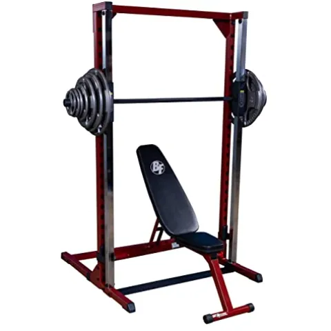 Body-Solid Smith Machine Package with Bench, Olympic 255 lbs. Weight Set Red