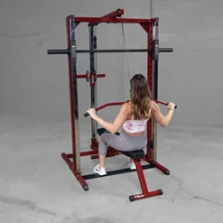 Body-Solid Smith Machine Package with LAT Attachment and Bench Red