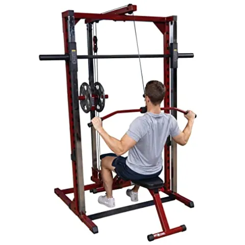 Body-Solid Smith Machine Package with LAT Attachment and Bench Red