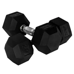 Bolt Fitness Supply Hex Rubber Dumbbell Set 5-75 lb with Metal Handles in Pairs Black Silver