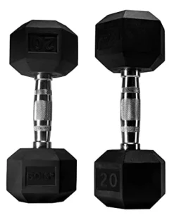 Bolt Fitness Supply Hex Rubber Dumbbell Set 5-75 lb with Metal Handles in Pairs Black Silver