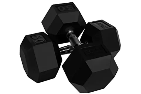 Bolt Fitness Supply Hex Rubber Dumbbell Set 5-75 lb with Metal Handles in Pairs Black Silver