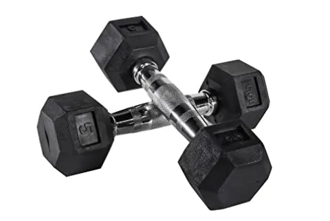 Bolt Fitness Supply Hex Rubber Dumbbell Set 5-75 lb with Metal Handles in Pairs Black Silver