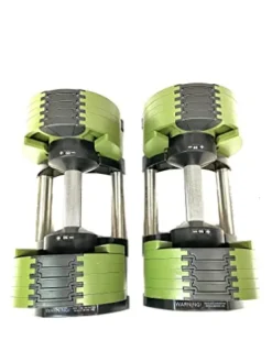 Bolt Fitness Supply x NÜOBELL Adjustable Dumbbell 5-50LB (Pair) Green Silver. Full Body Workout Home Gym.