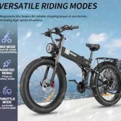 Bopzin Folding Electric Bike for Adults – 1500W 37MPH Ebike with 48V 20AH 960Wh Battery – 26″ x 4.0″ 75 Miles – 21-Speed Gears – Beach Mountain Snow Electric Bicycle UL Certified 26”-2000W 48V 20AH -Foldable