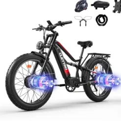Brigittebike Electric Bike for Adults 1500W 52V 21Ah 37MPH 50Miles Range 26” Fat Tire Beach Snow Mountain Bike Dual Hydraulic Disc Brakes Full Suspension ES7PRO-1500W-37MPH Black