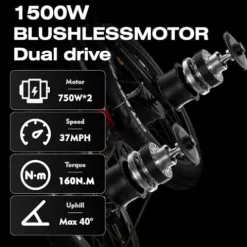 Brigittebike Electric Bike for Adults 1500W 52V 21Ah 37MPH 50Miles Range 26” Fat Tire Beach Snow Mountain Bike Dual Hydraulic Disc Brakes Full Suspension ES7PRO-1500W-37MPH Black