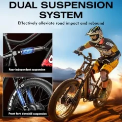 Brigittebike Electric Bike for Adults 1500W 52V 21Ah 37MPH 50Miles Range 26” Fat Tire Beach Snow Mountain Bike Dual Hydraulic Disc Brakes Full Suspension ES7PRO-1500W-37MPH Black