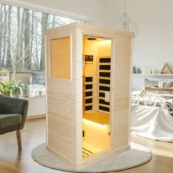 Brisca 1-Person Indoor Sauna Glass Door Bluetooth Natural