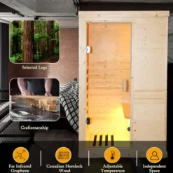 Brisca 1-Person Indoor Sauna Glass Door Bluetooth Natural