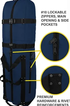 CaddyDaddy First Class Premium Soft-Sided Travel Cover Blue w/North Pole