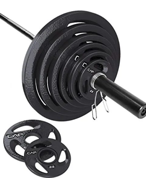 Cap Barbell 300 Lb Olympic Grip Plate Set with 7′ Bar Gray