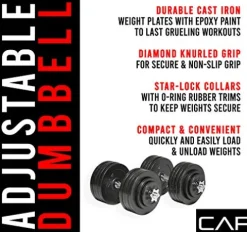 CAP Barbell Adjustable Dumbbell Weight Set Black 200 LB Pair