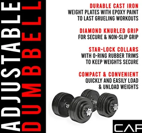 CAP Barbell Adjustable Dumbbell Weight Set Black 200 LB Pair